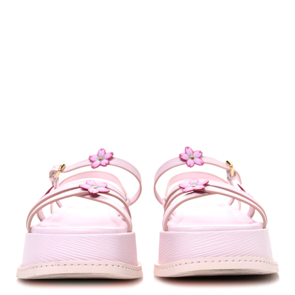 LV X TM Cherry Blossom Calfskin Maya Flatform Sandals 40 Light Pink