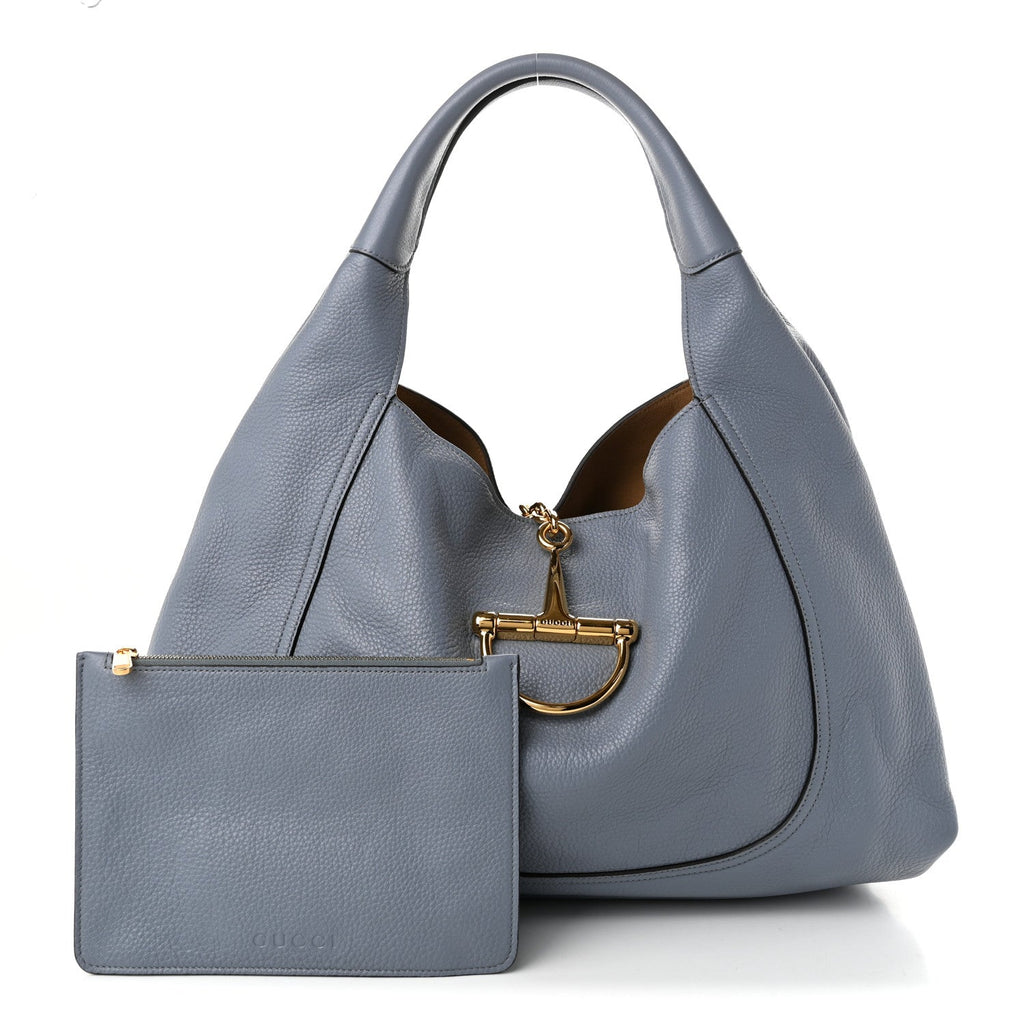 Grained Calfskin Softbit Medium Shoulder Bag Dusty Blue