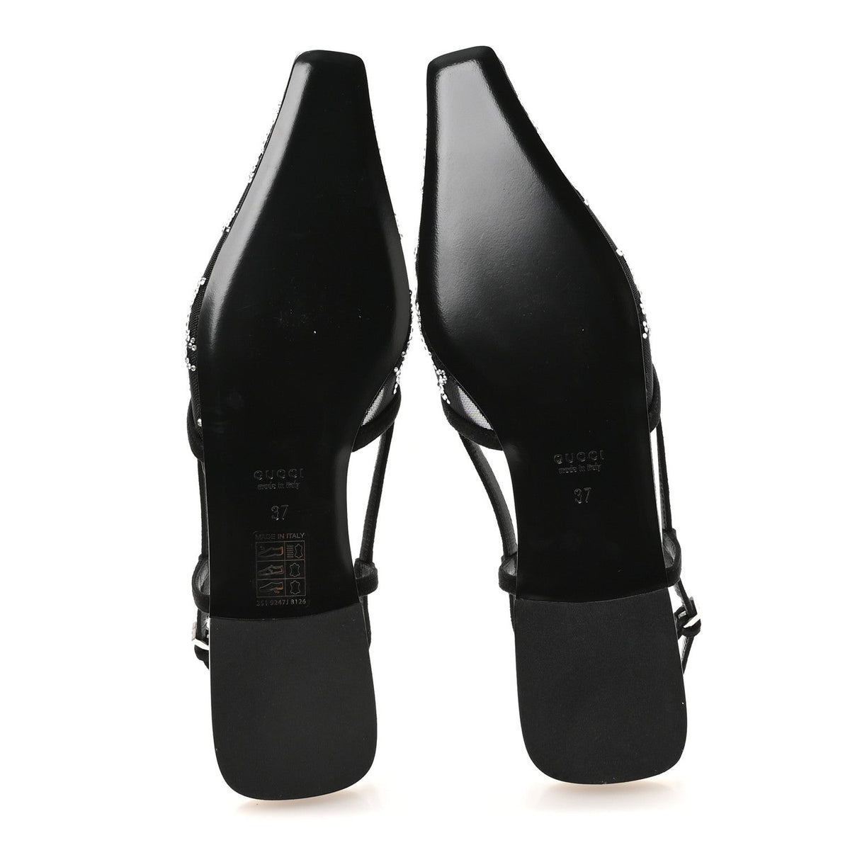 Tela Retino Kid Scamosciato Crystal GG Monogram Square G Slingback Flat 37 Black