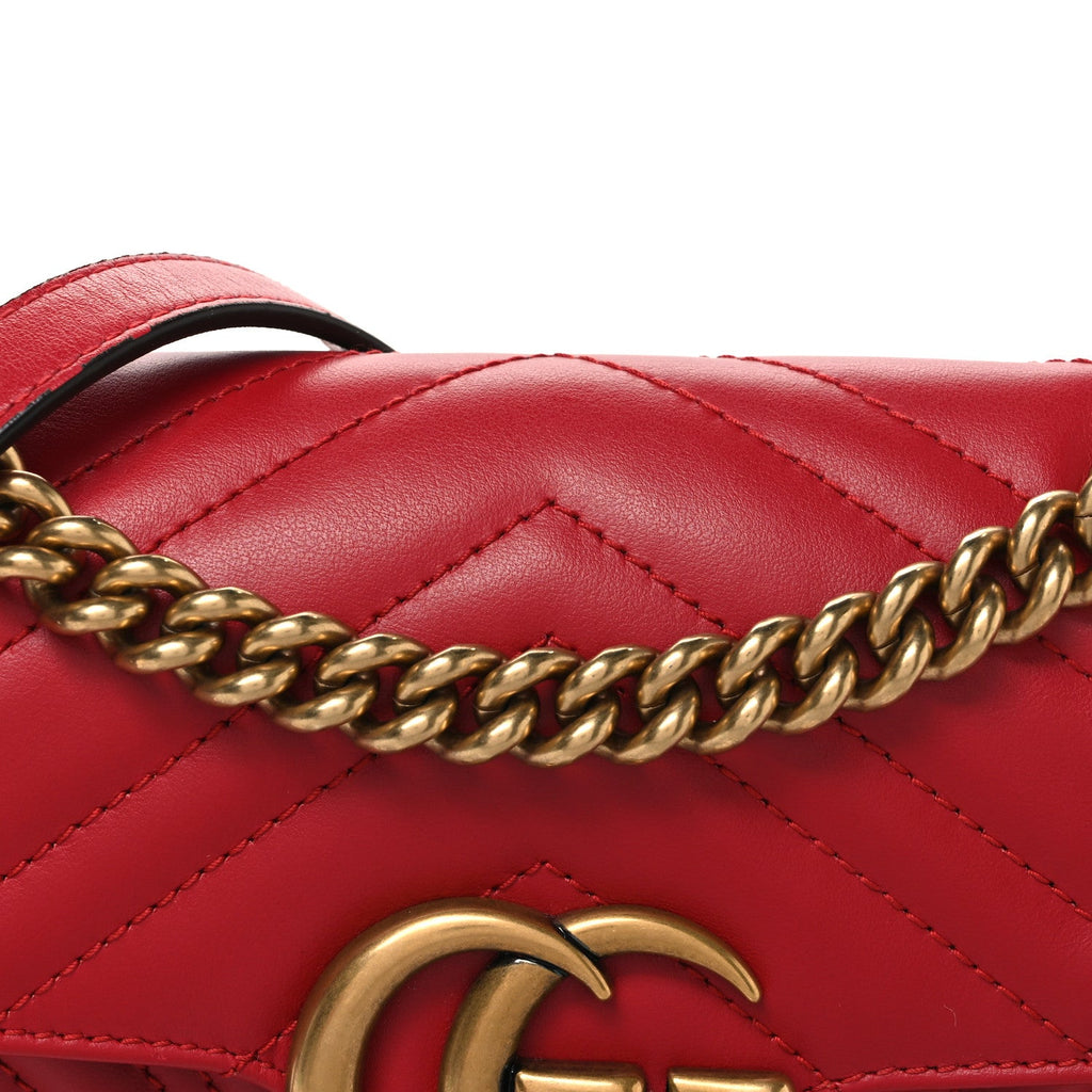 Calfskin Matelasse Mini GG Marmont Shoulder Bag Hibiscus Red