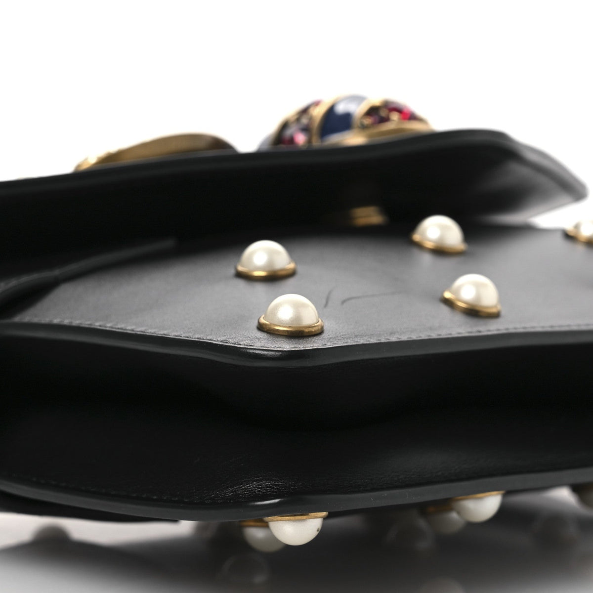 Nappa Pearl Studded Mini Queen Margaret Broadway Shoulder Bag Black