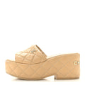 Lambskin Quilted CC Mules Wedge Sandals 36 Beige