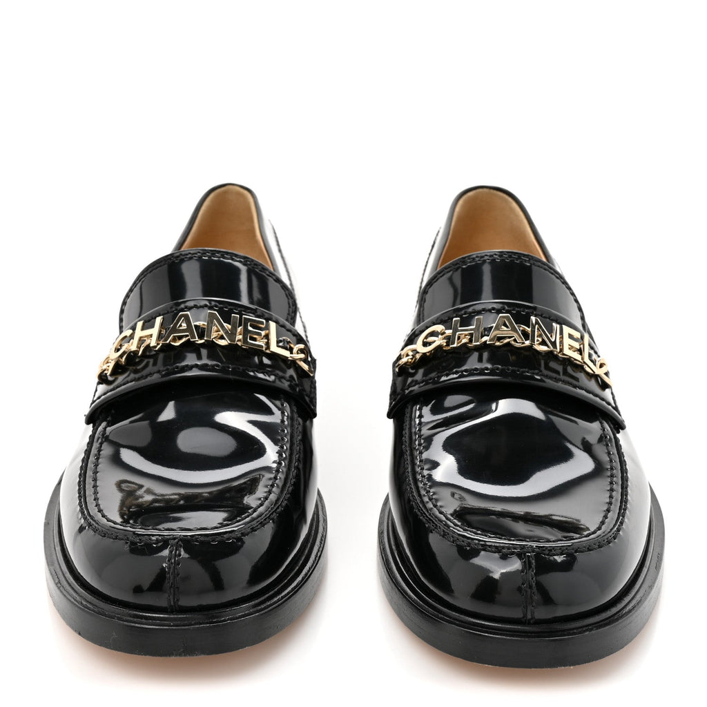 Shiny Calfskin Logo Loafers 39 Black