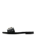 Shiny Goatskin Quilted CC Mules Sandals 39.5 Black