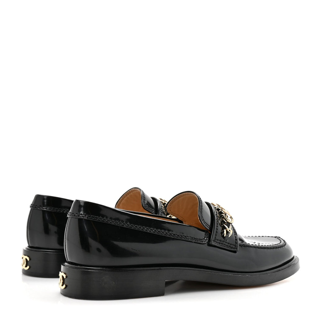 Shiny Calfskin Logo Loafers 39 Black