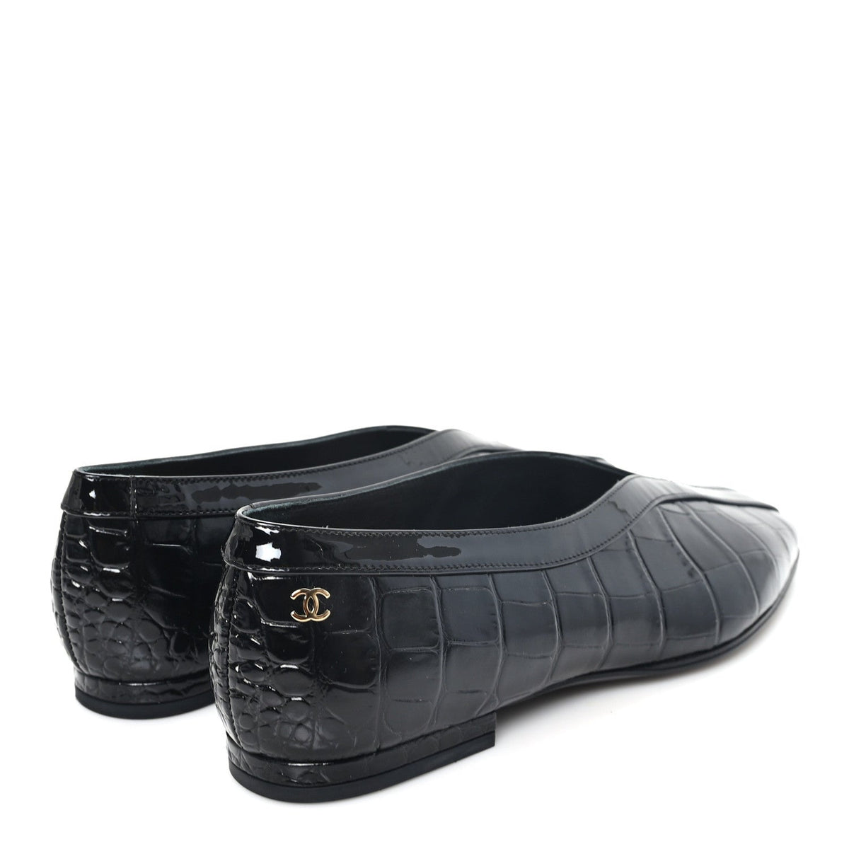Patent Calfskin Crocodile Embossed Ballet Flats 36 Black