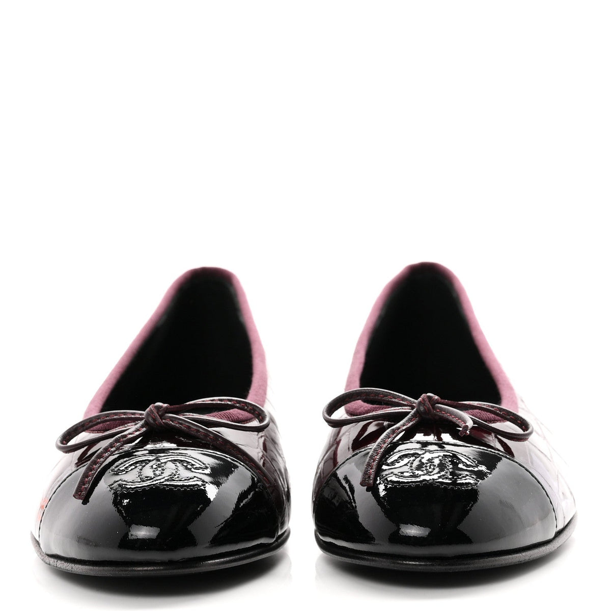 Patent Calfskin Crocodile Embossed Ballerina Flats 36.5 Dark Burgundy Black