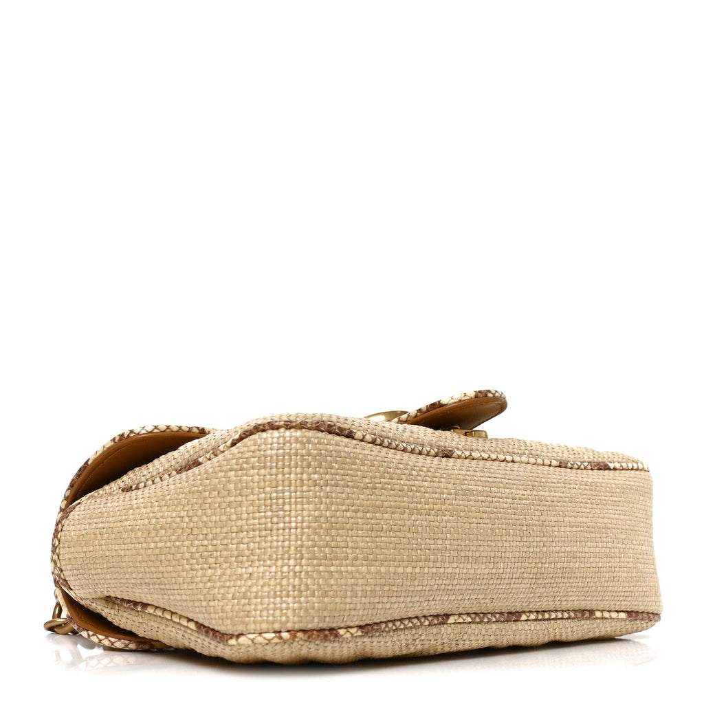Raffia Elaphe Matelasse Small GG Marmont Shoulder Bag Natural Cream Brown