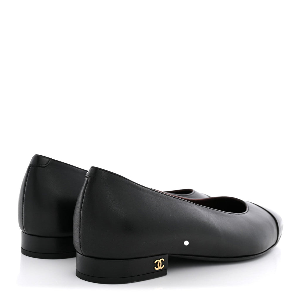 Lambskin Cap Toe CC Uniform Ballerina Flats 36.5 Black