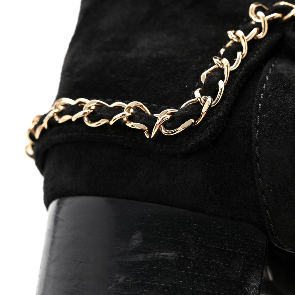 Suede Calfskin Chain CC Short Boots 38 Black