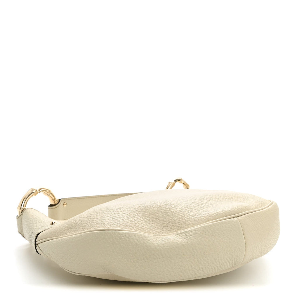 Calfskin Half Moon Bamboo Ring Hobo White