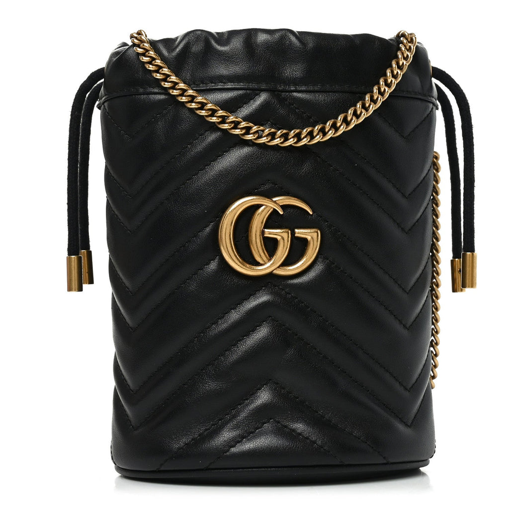Calfskin Matelasse Mini GG Marmont 2.0 Bucket Bag Black