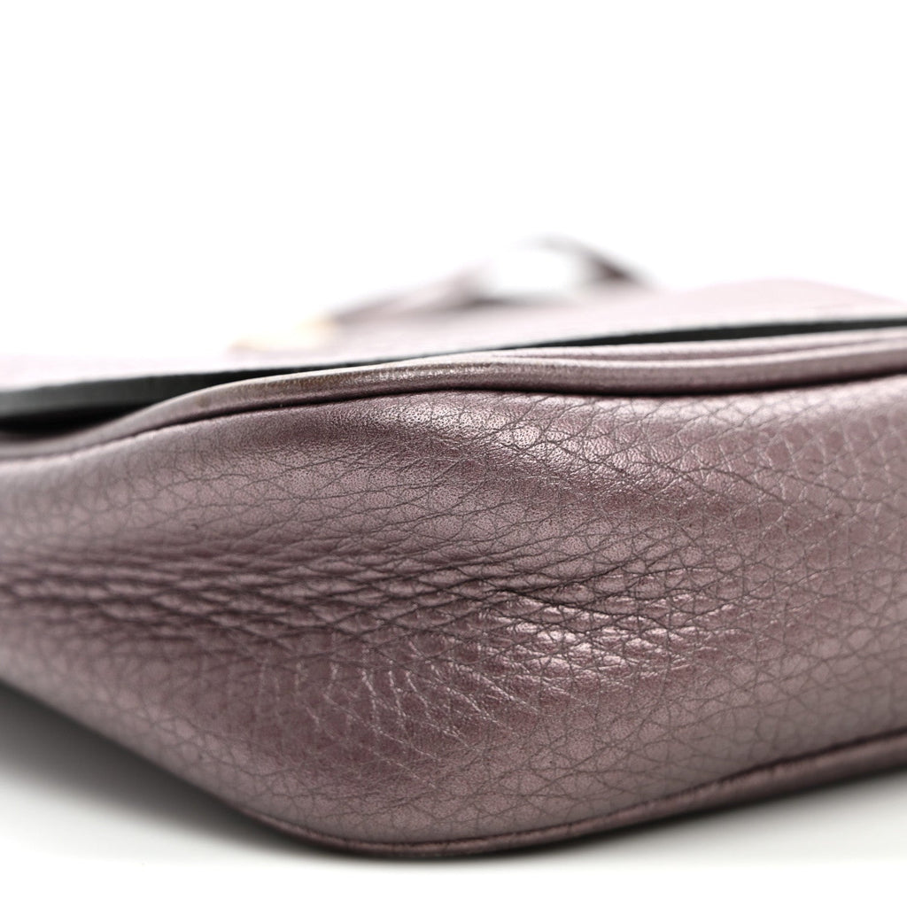 Metallic Pebbled Calfskin Small Soho Flap Crossbody Purple
