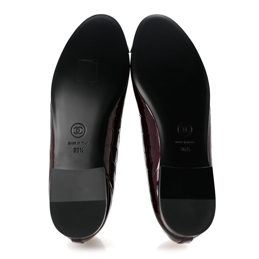 Patent Calfskin Crocodile Embossed Cap Toe CC Ballerina Flats 36.5 Dark Burgundy Black