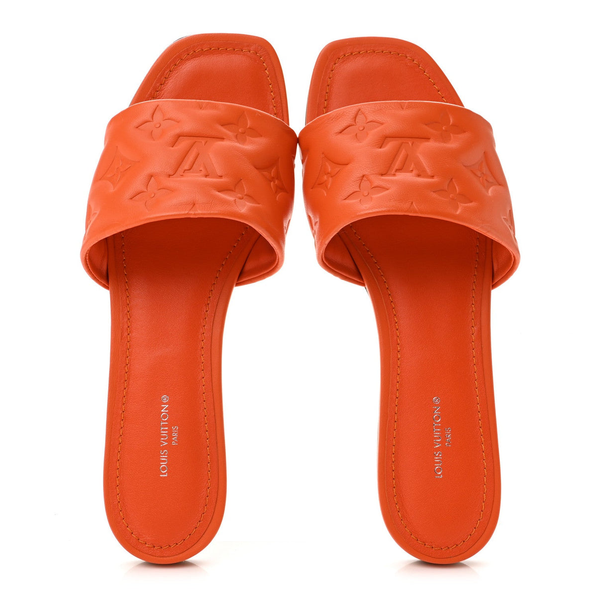 Lambskin Embossed Monogram Revival Flat Mules 39 Orange