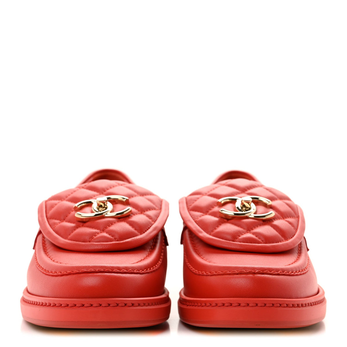 Lambskin Quilted CC Turnlock Loafers 37.5 Red