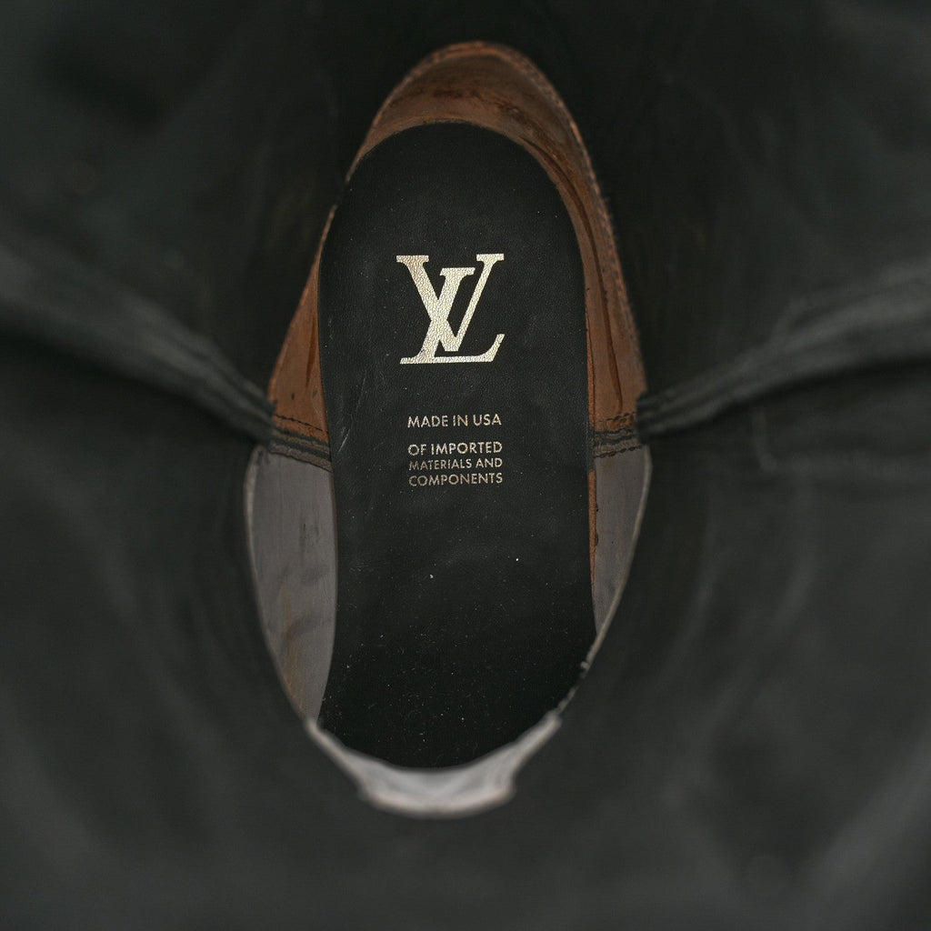 Calfskin LV Texan Mens Rider Boots 10.5 Black Silver