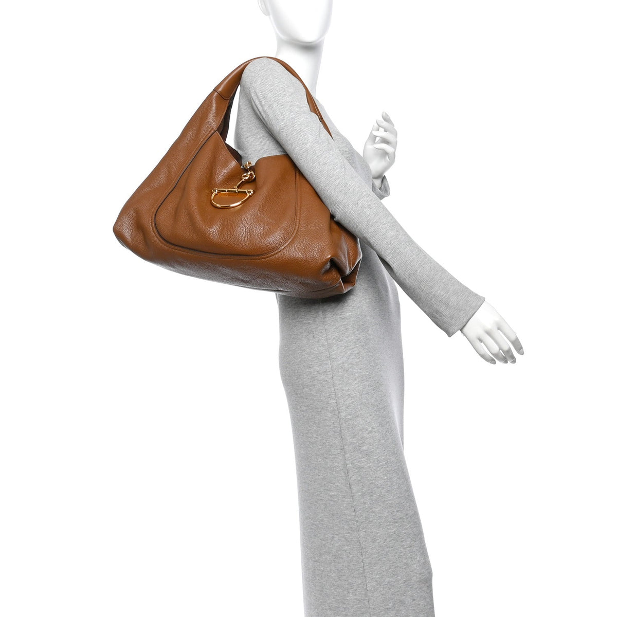 Grained Calfskin Softbit Maxi Shoulder Bag Brown