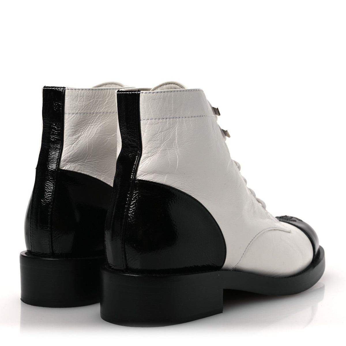 Distressed Patent Cap Toe Combat Boots 38 White Black