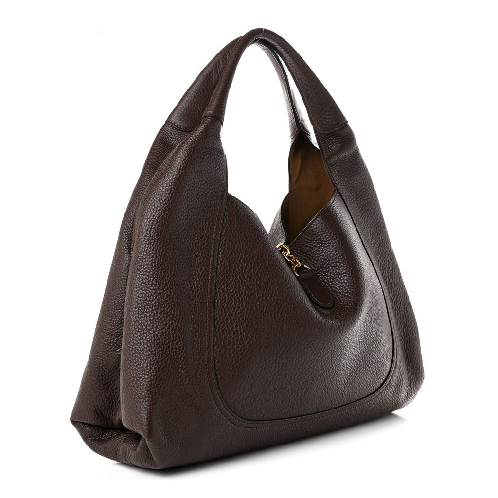 Grained Calfskin Softbit Maxi Shoulder Bag Dark Brown