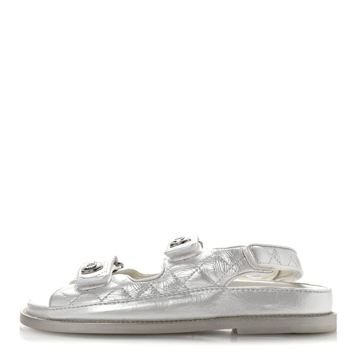 Laminated Lambskin Quilted Velcro Dad Sandals 36.5 White