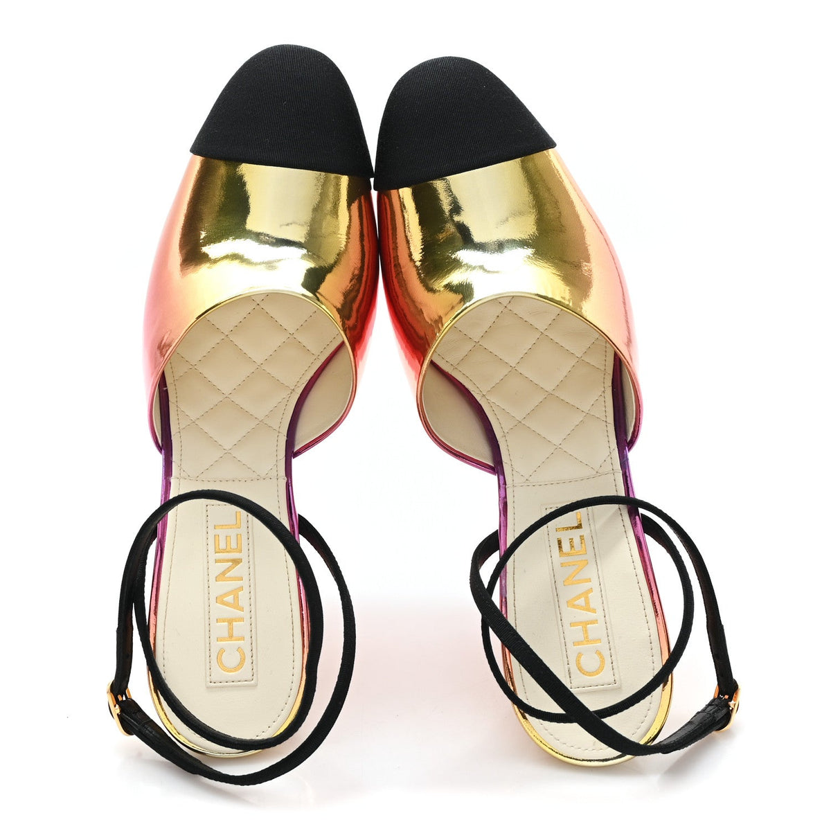 Laminated Calfskin Grosgrain Cap Toe CC Wedge Pumps 40 Pink Orange Yellow Black