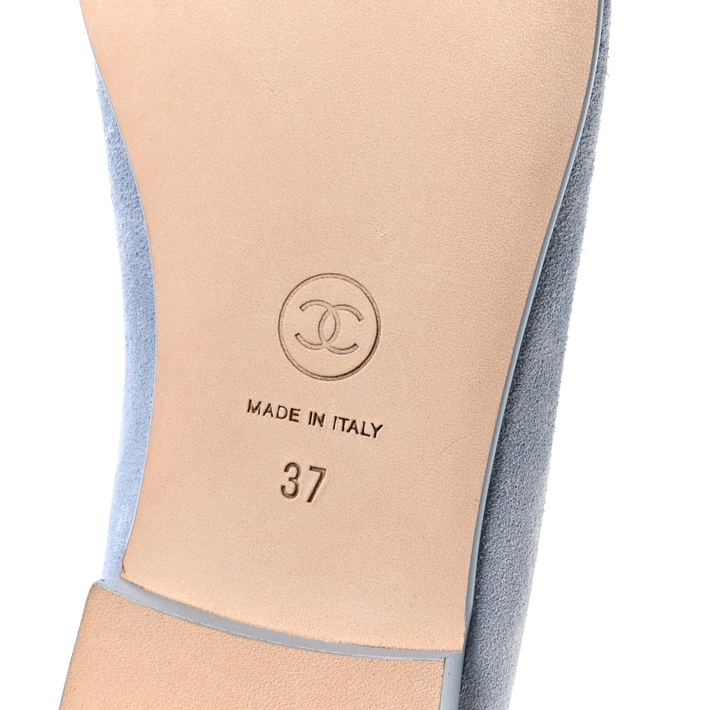 Suede Calfskin Cap Toe CC Ballerina Flats 37 Light Blue Turquoise