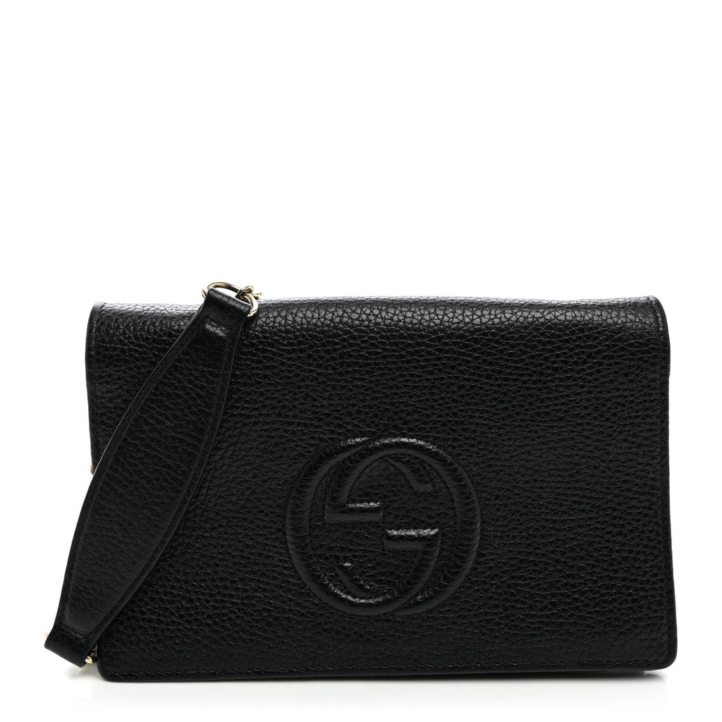 Pebbled Calfskin Soho Wallet On Chain Black