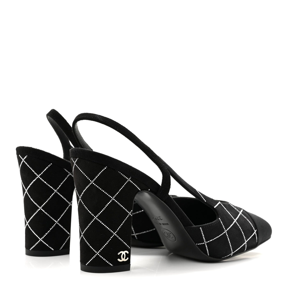 Suede Kidskin Cap Toe CC Slingback Pumps 37.5 Black Silver
