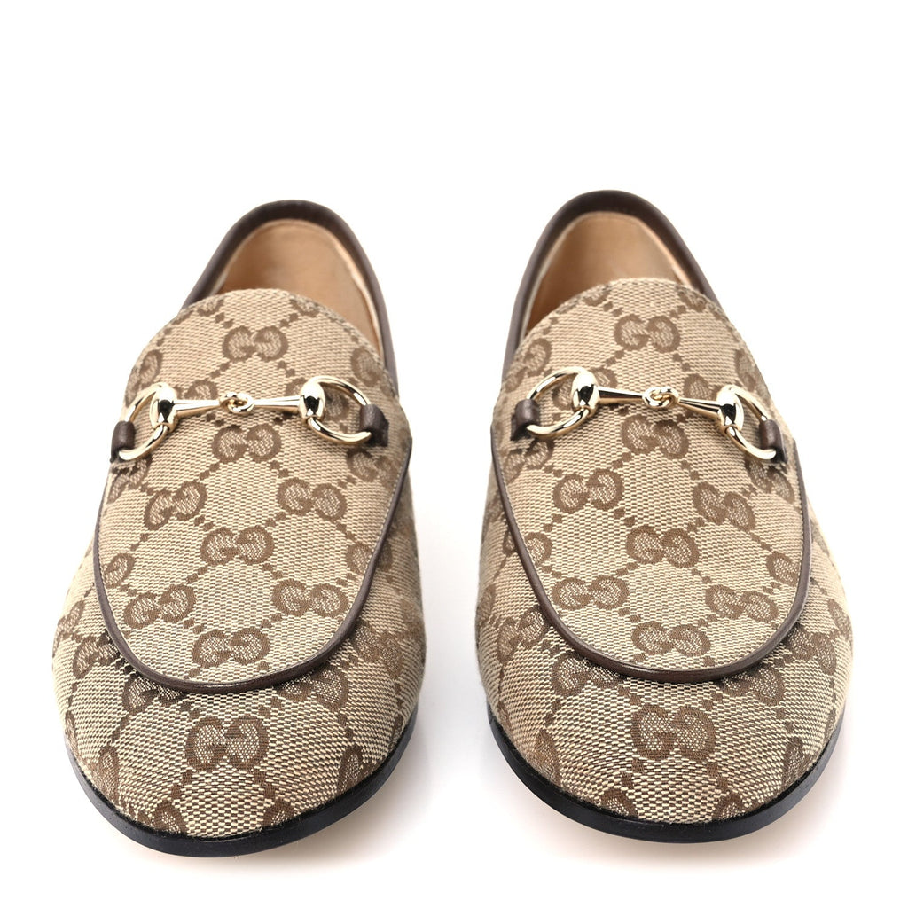 Canvas GG Monogram Horsebit Womens Jordaan Loafers 37 Beige Ebony New Acero