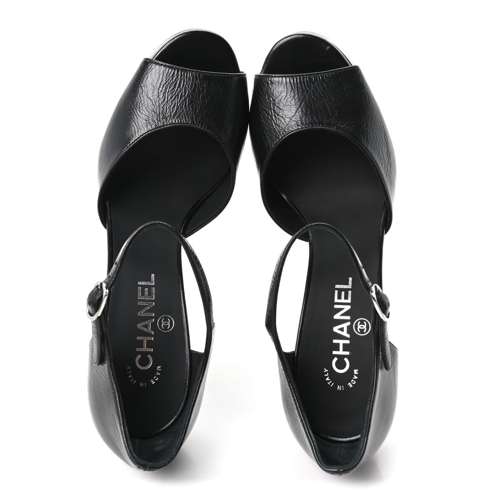 Shiny Lambskin Sandals 39.5 Black