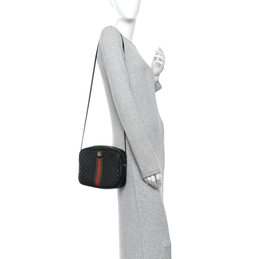 Calfskin Web Trapuntata Small GG Shoulder Bag Black