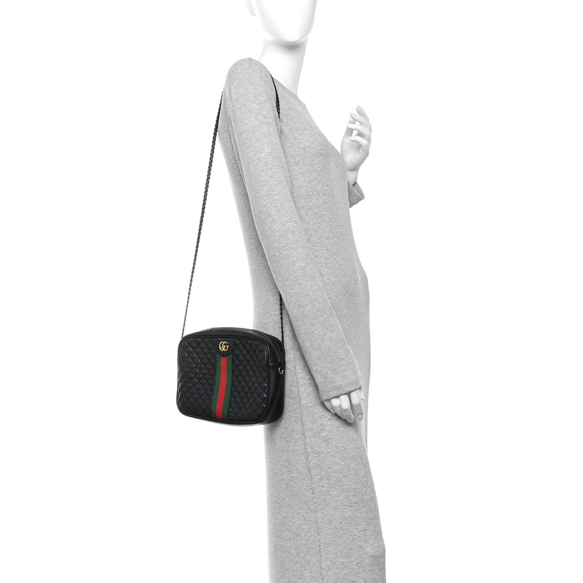 Calfskin Web Trapuntata Small GG Shoulder Bag Black