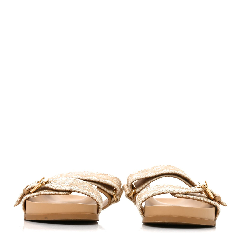 Raffia Monogram Bom Dia Flat Mule Sandals 39 Natural