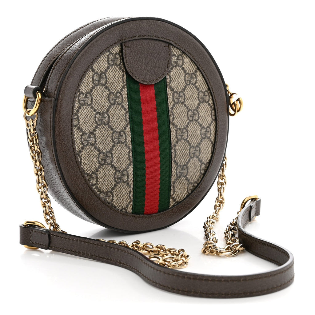 GG Supreme Monogram Web Mini Ophidia Round Shoulder Bag Brown