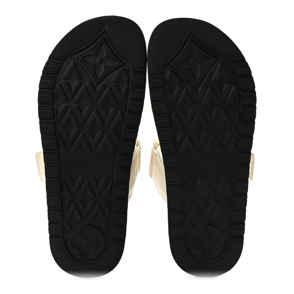 Grained Calfskin Sunset Comfort Flat Sandals  36 Light Beige