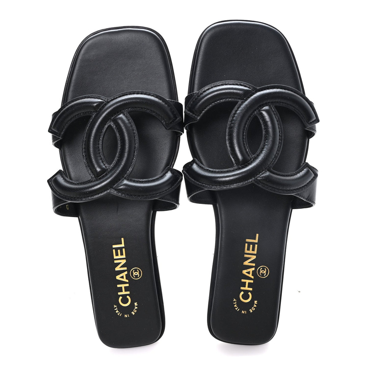 Lambskin CC Cut Out Mules Sandals 39 Black