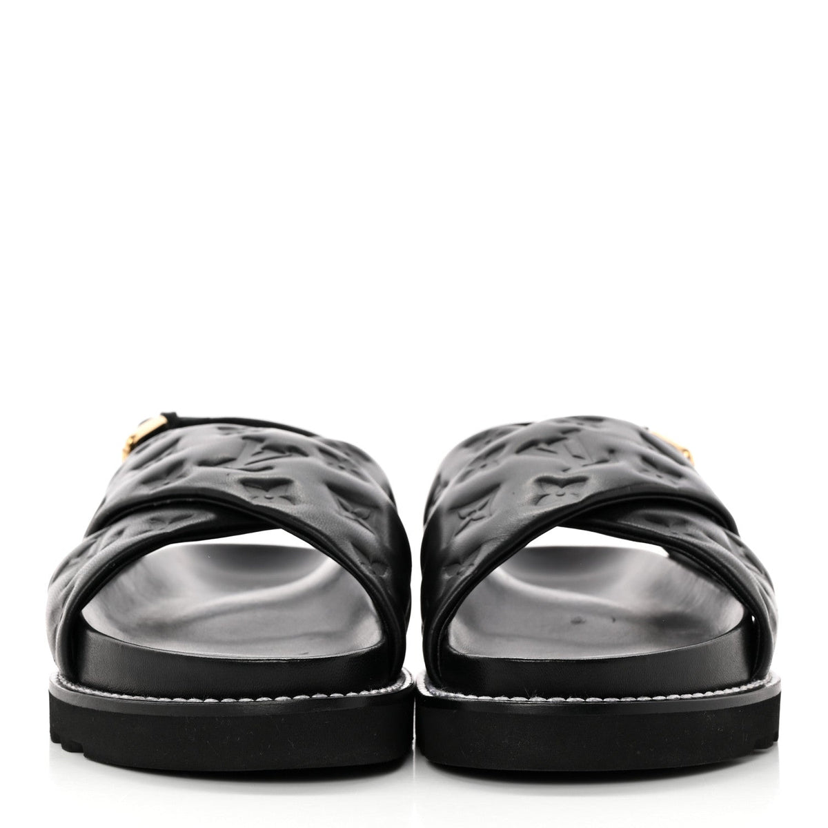 Lambskin Monogram Embossed Paseo Flat Comfort Sandals 39 Black