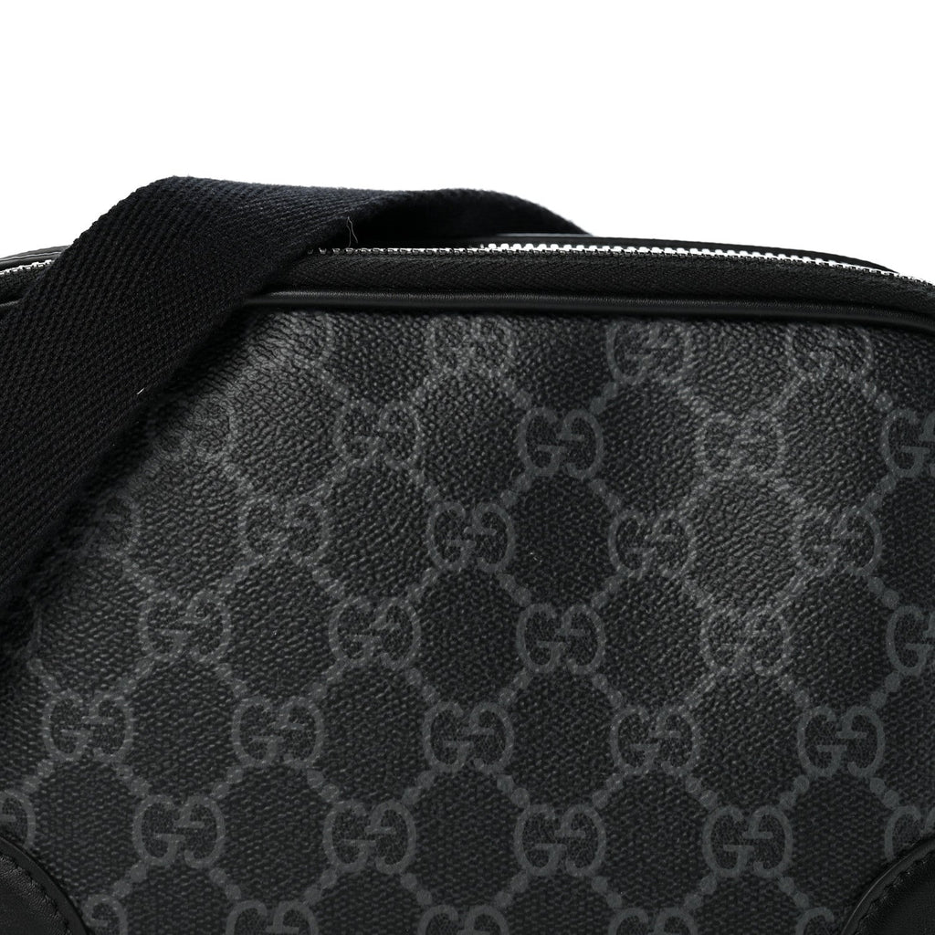 GG Supreme Monogram Textured Calfskin Emblem Mini Crossbody Black