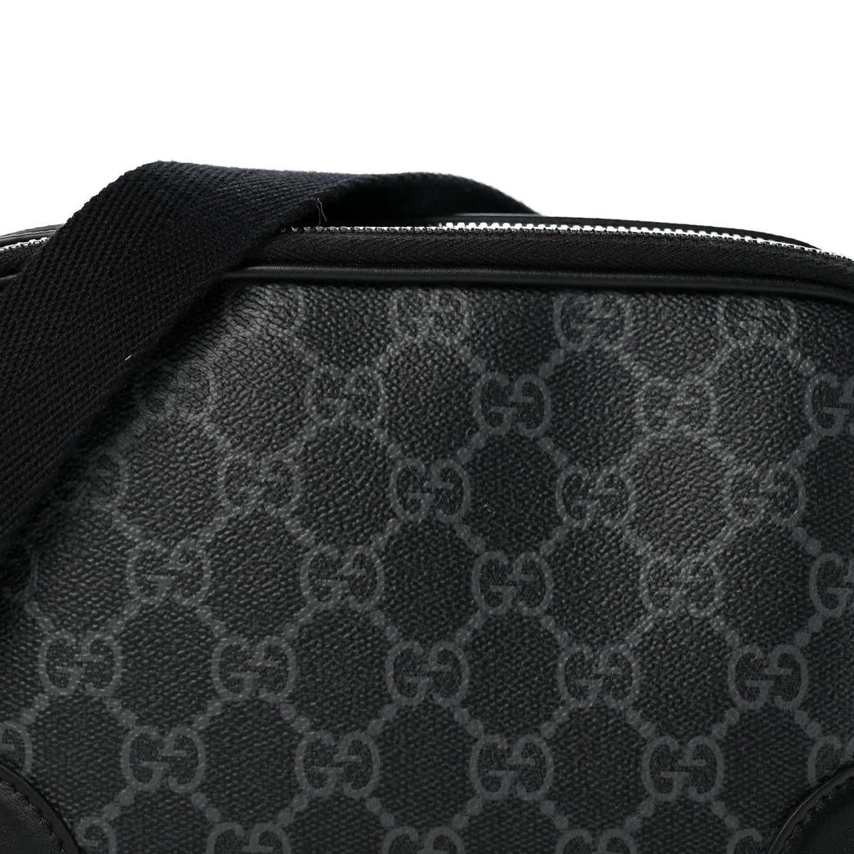 GG Supreme Monogram Textured Calfskin Emblem Mini Crossbody Black