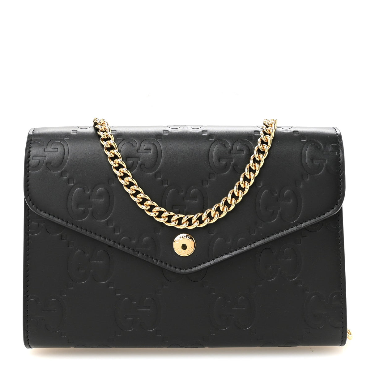 Calfskin GG Debossed Chain Wallet Black