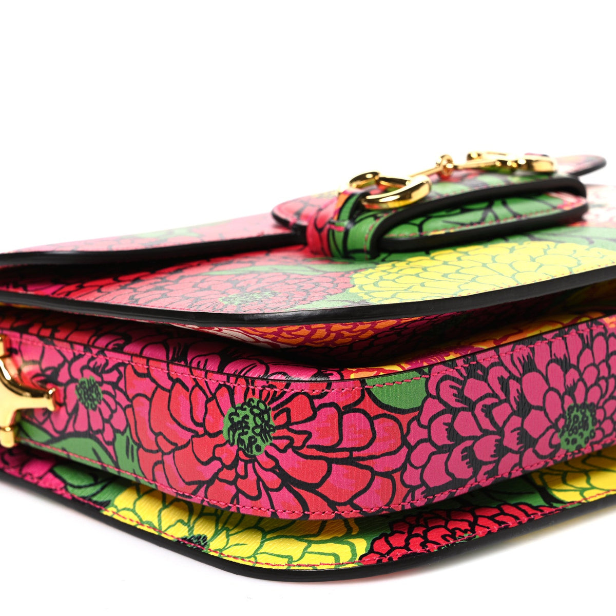 X KEN SCOTT New Shangai Calfskin Pomponica Print Horsebit 1955 Shoulder Bag Multicolor Fuxia Pompon