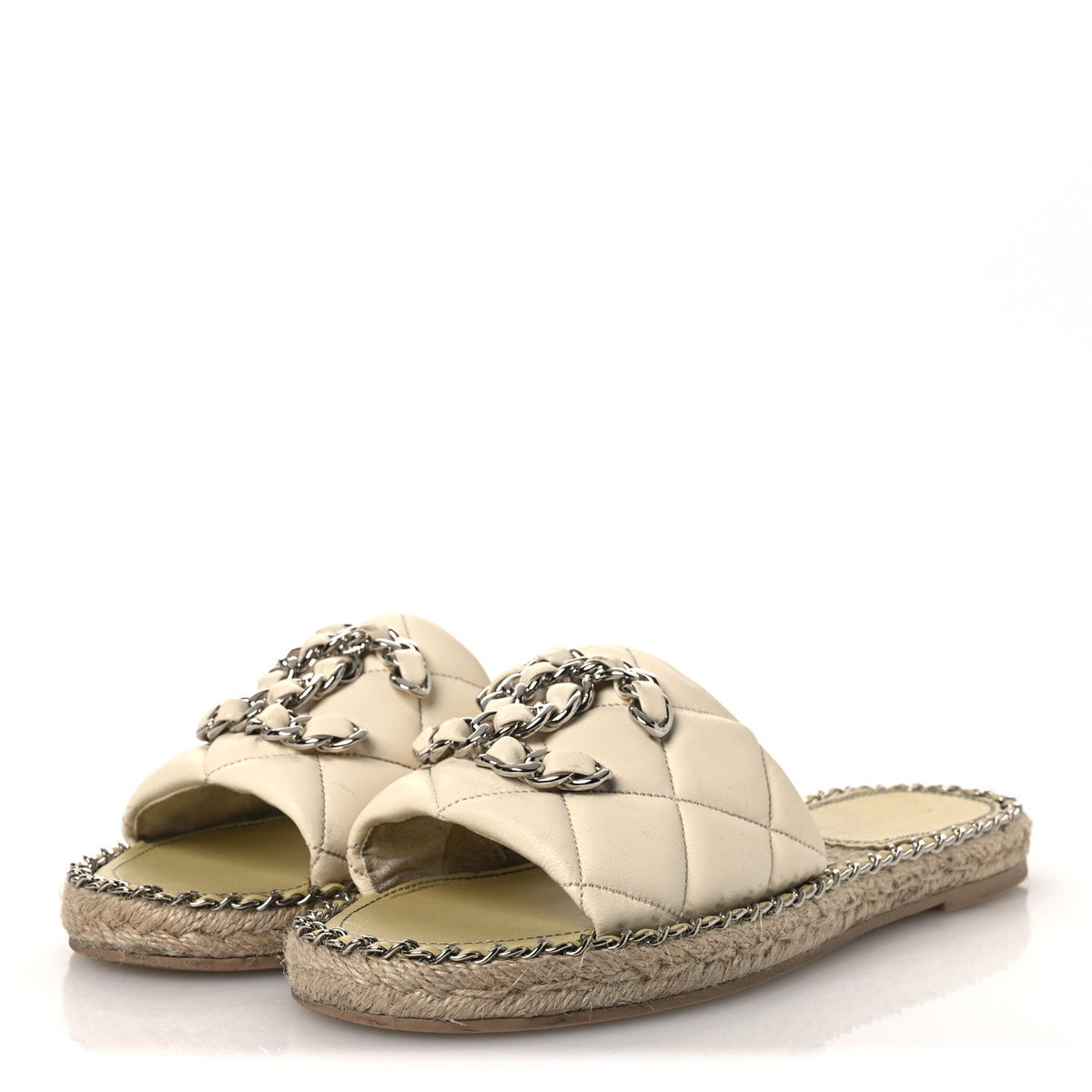 Lambskin Quilted CC Chain Espadrille Mules 38 White