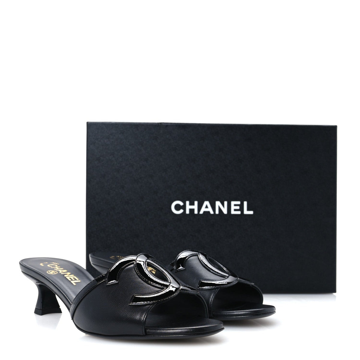 Lambskin CC Cutout Mules 38 Black