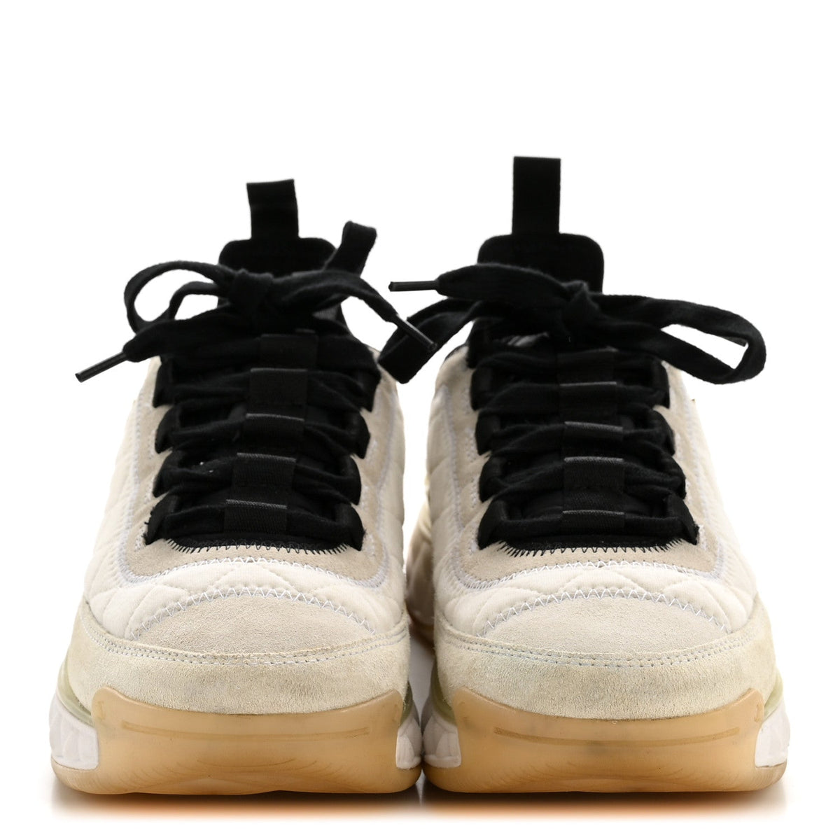 Fabric Suede Calfskin CC Sneakers 37.5 White Ivory