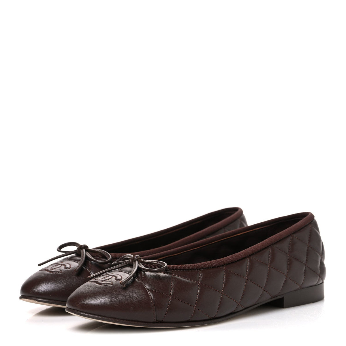 Lambskin Quilted CC Cap Toe Ballerina Flats 36.5 Dark Brown