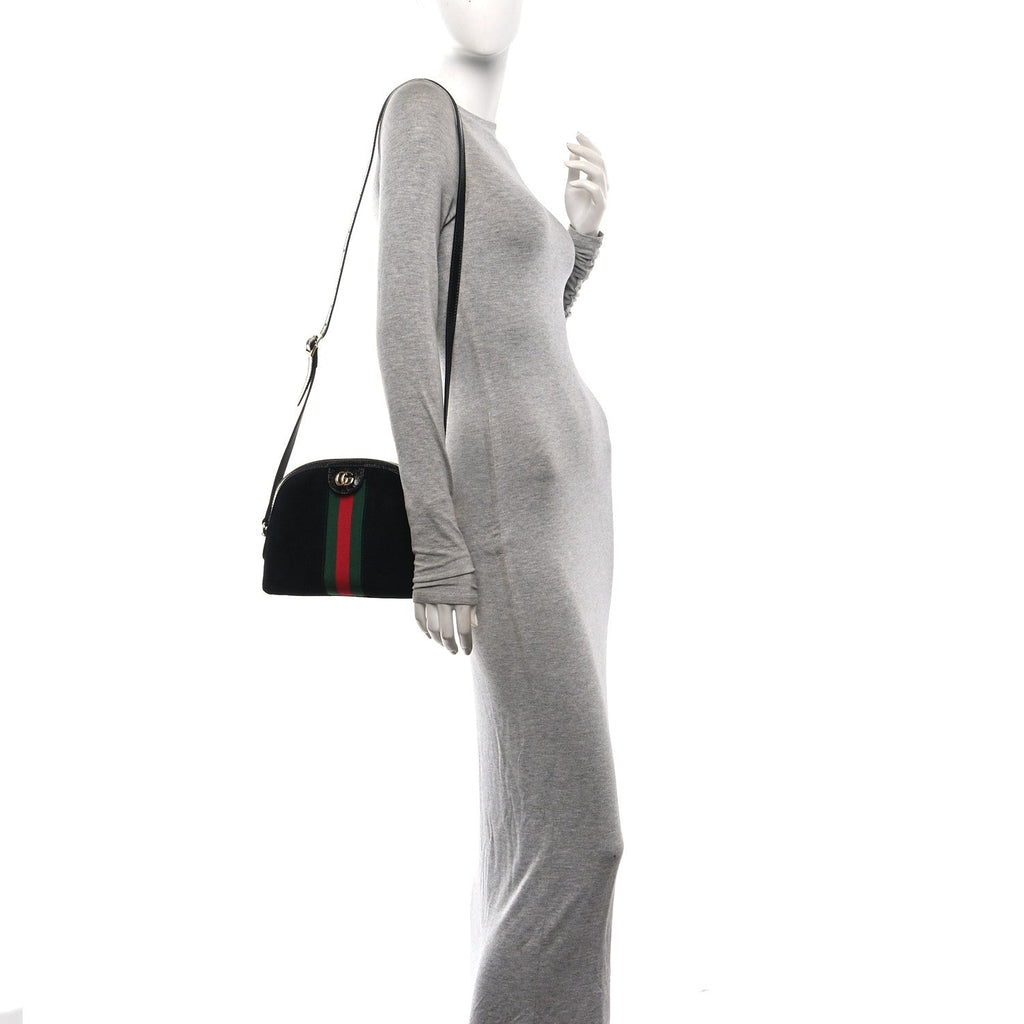 Suede Patent Web GG Small Ophidia Dome Shoulder Bag Black