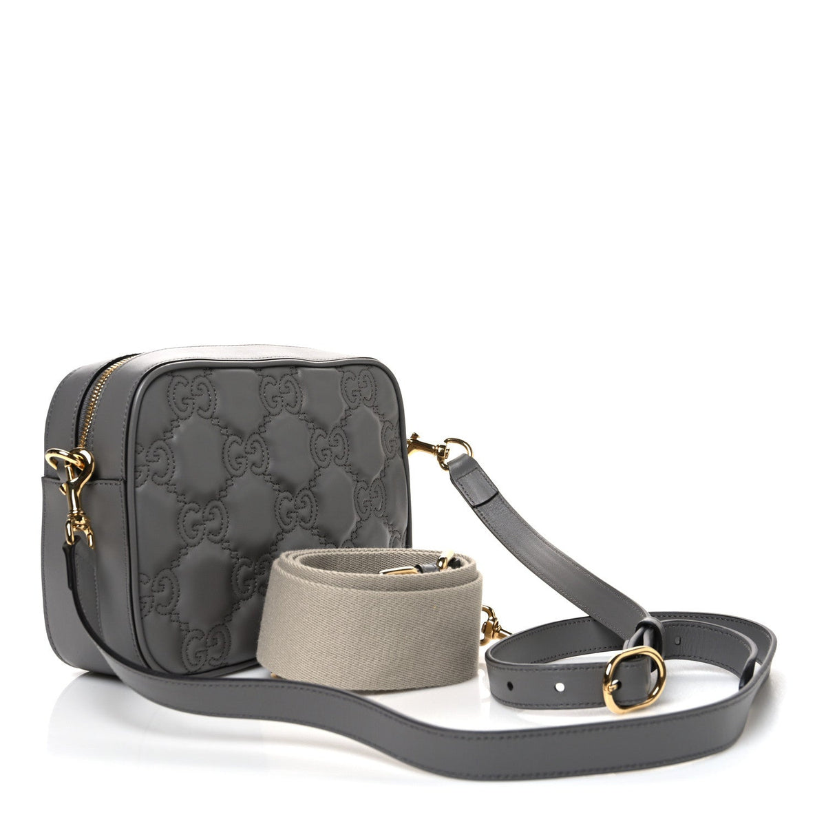Calfskin GG Matelasse Shoulder Bag Dusty Grey Natural