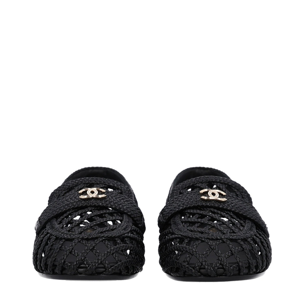 Braided Lambskin CC Mocassin Loafers 38 Black