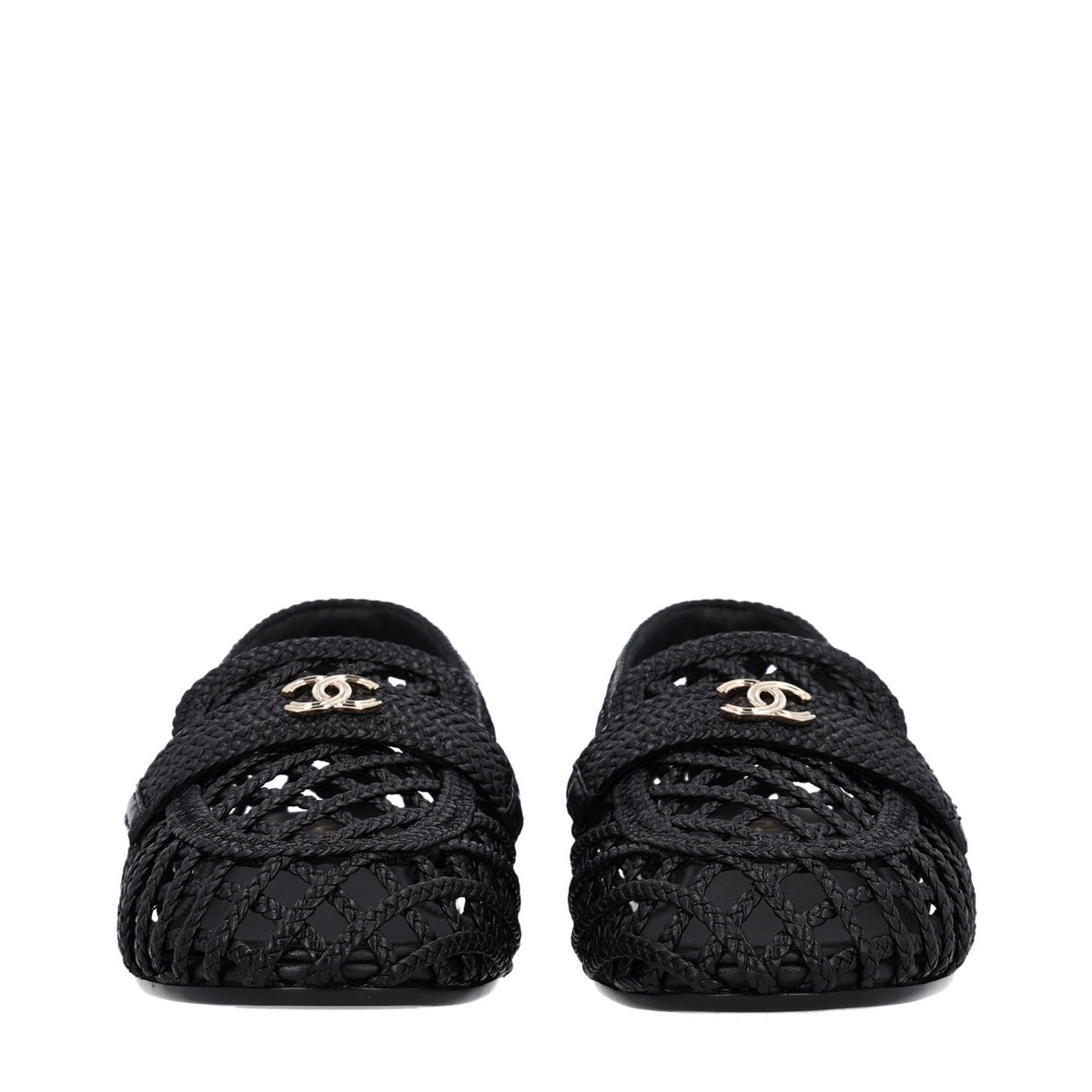 Braided Lambskin CC Mocassin Loafers 38 Black
